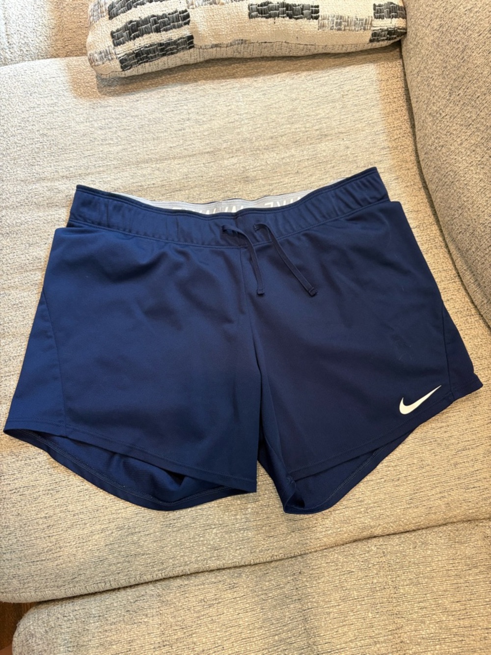 Nike Women's Navy Athletic Running Shorts with White Swoosh